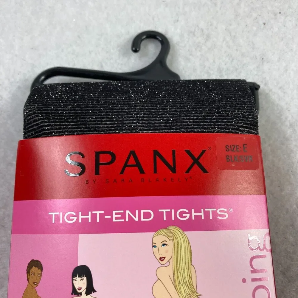 SPANX Body Shaping Tight End Tights Women's Size E Black Silver Metallic Pattern